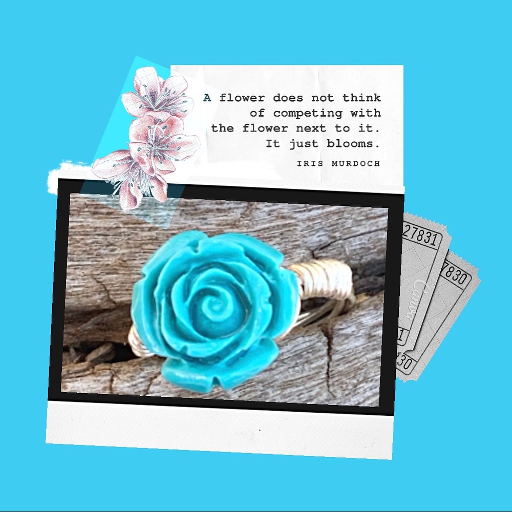 Turquoise rose wire wrapped ring